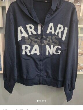 Navy Zip-Up Hoodie with White Lettering